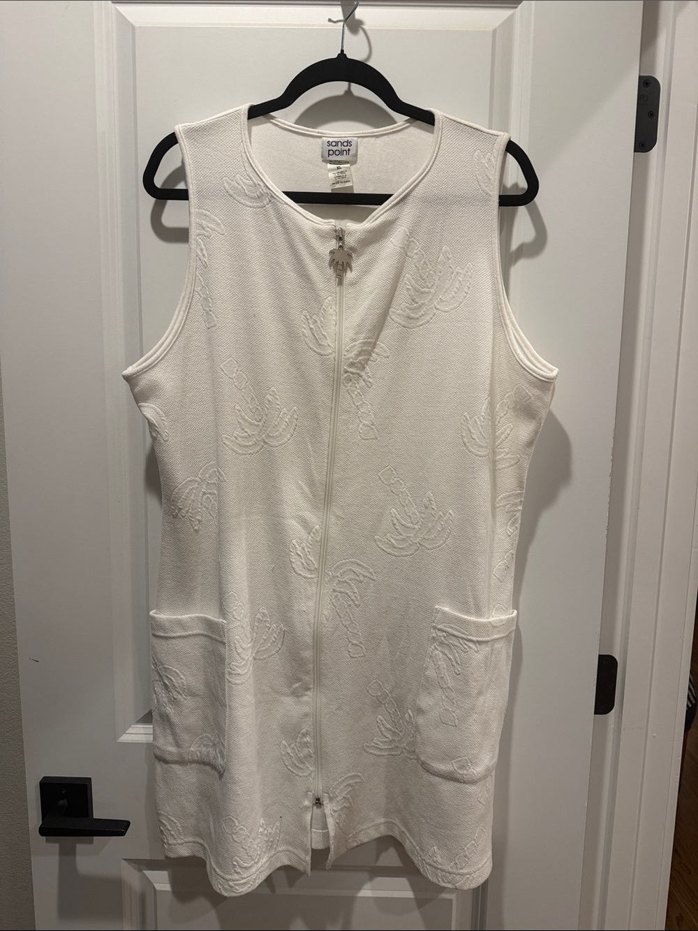 White Sleeveless Zip-Front Swim Coverup